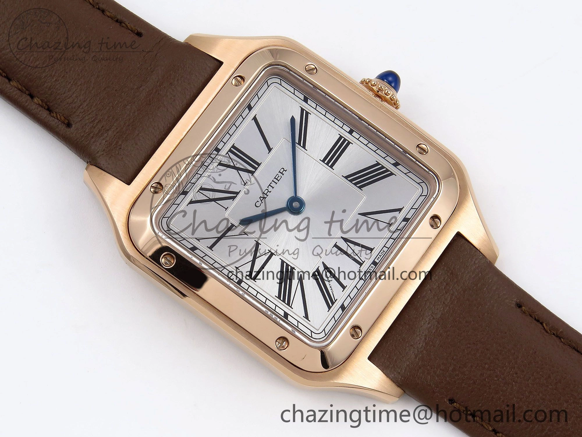 Affordable Santos Dumont 31.4mm RG AF 1:1 Best Edition Silver Dial on Brown Leather Strap A 5922