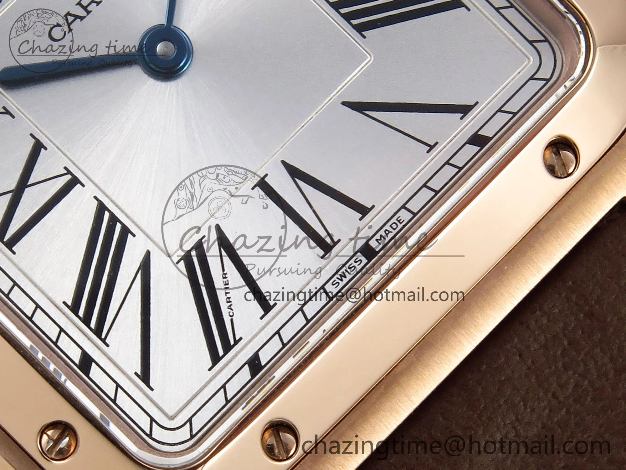 Affordable Santos Dumont 31.4mm RG AF 1:1 Best Edition Silver Dial on Brown Leather Strap A 5922