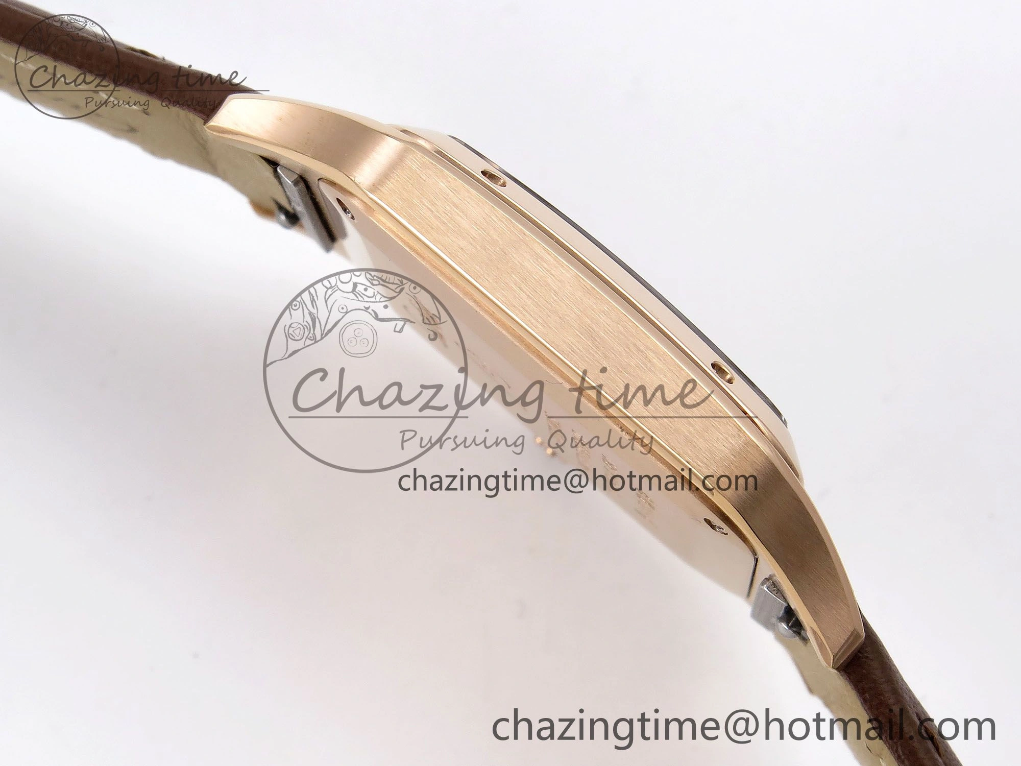 Affordable Santos Dumont 31.4mm RG AF 1:1 Best Edition Silver Dial on Brown Leather Strap A 5922