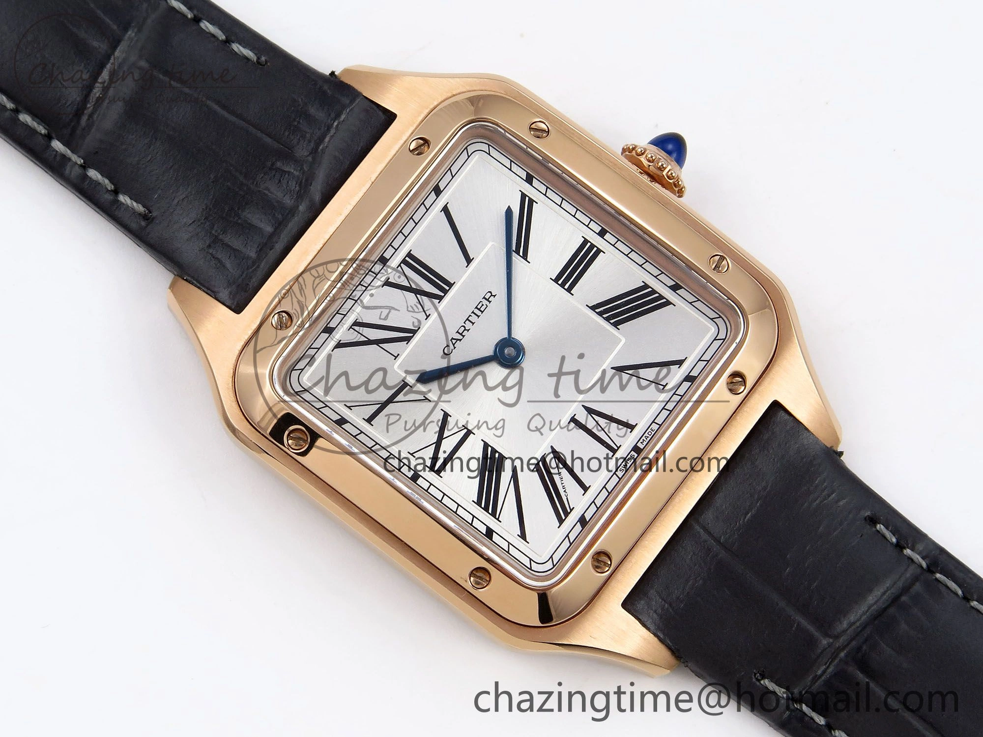 Santos Dumont 31.4mm RG AF 1:1 Best Edition Silver Dial on Gray Croco Strap A OdorResistant 5921