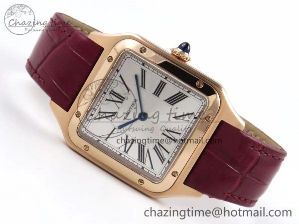 Soft Santos Dumont 31.4mm RG AF 1:1 Best Edition Silver Dial on Red Croco Strap A 5920