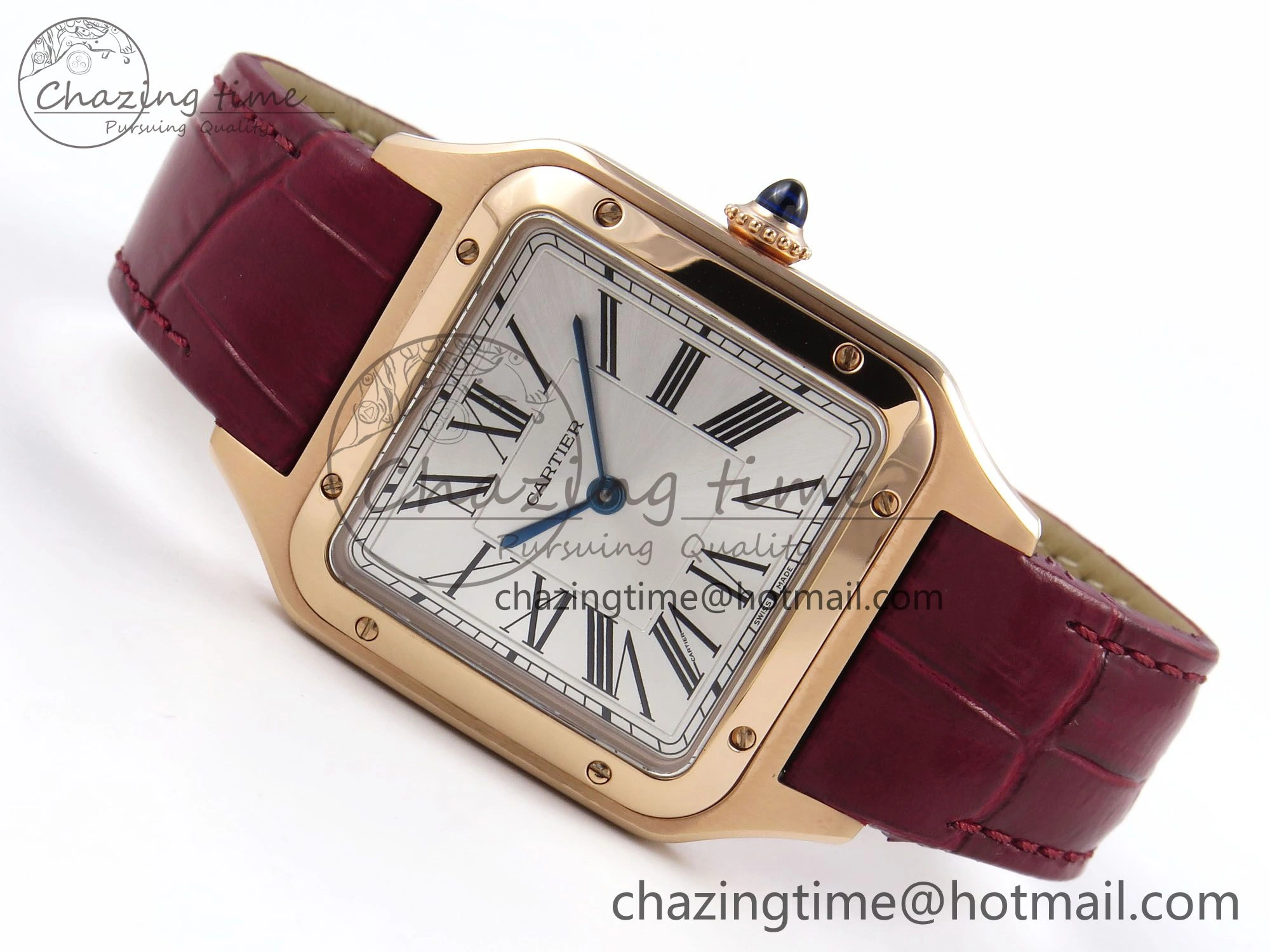 Soft Santos Dumont 31.4mm RG AF 1:1 Best Edition Silver Dial on Red Croco Strap A 5920