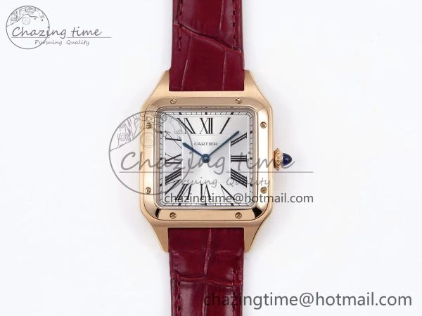 Soft Santos Dumont 31.4mm RG AF 1:1 Best Edition Silver Dial on Red Croco Strap A 5920