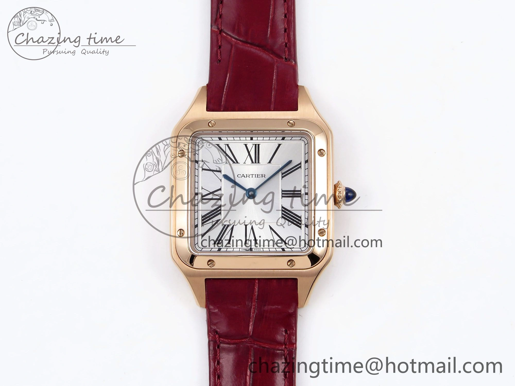 Soft Santos Dumont 31.4mm RG AF 1:1 Best Edition Silver Dial on Red Croco Strap A 5920