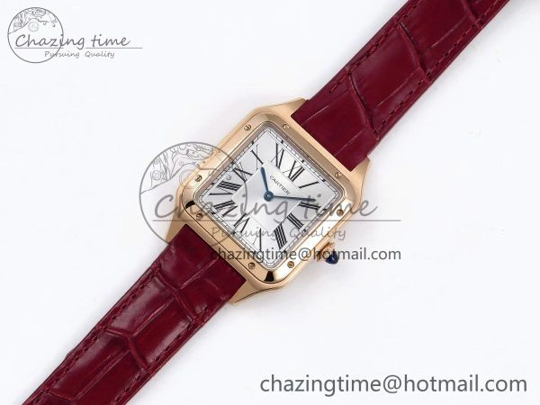 Soft Santos Dumont 31.4mm RG AF 1:1 Best Edition Silver Dial on Red Croco Strap A 5920