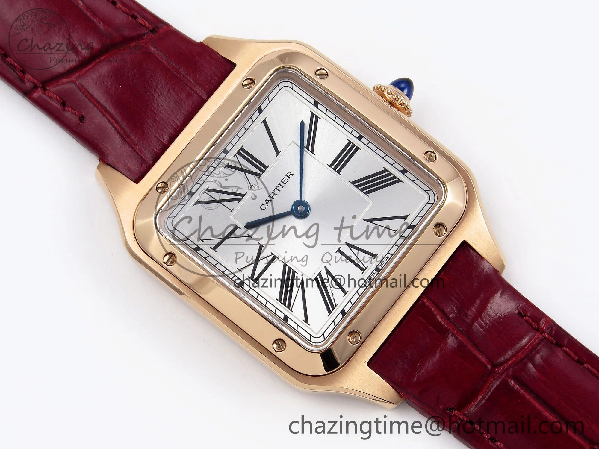Soft Santos Dumont 31.4mm RG AF 1:1 Best Edition Silver Dial on Red Croco Strap A 5920