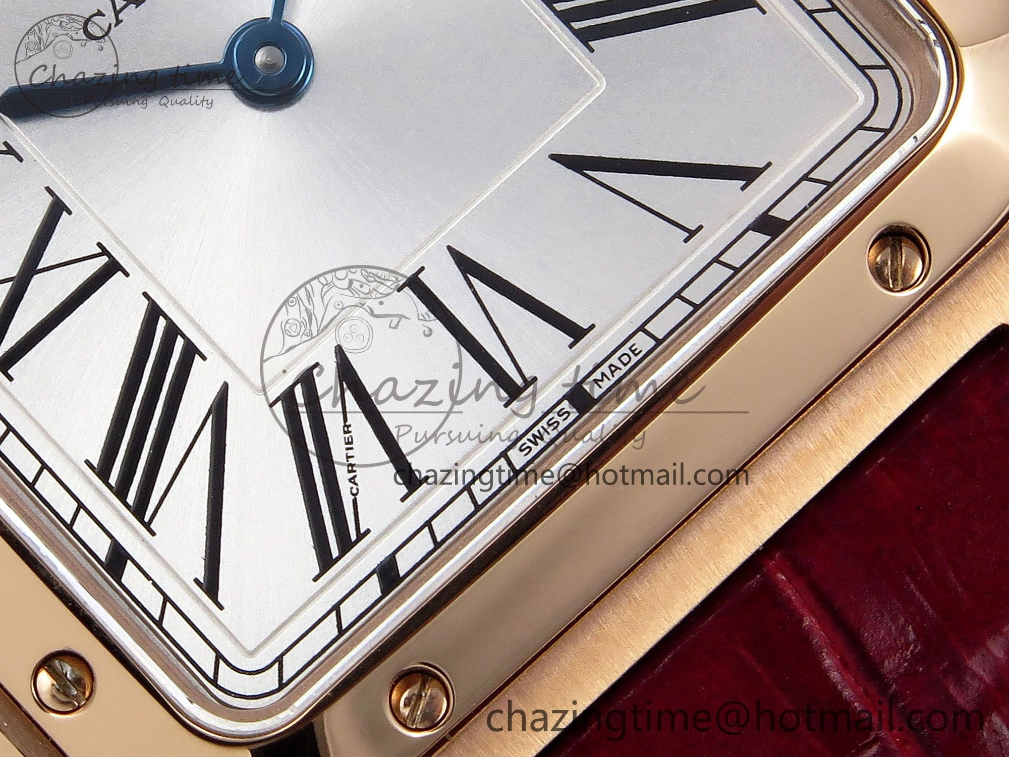 Soft Santos Dumont 31.4mm RG AF 1:1 Best Edition Silver Dial on Red Croco Strap A 5920