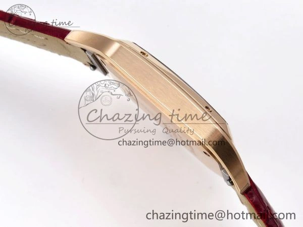 Soft Santos Dumont 31.4mm RG AF 1:1 Best Edition Silver Dial on Red Croco Strap A 5920