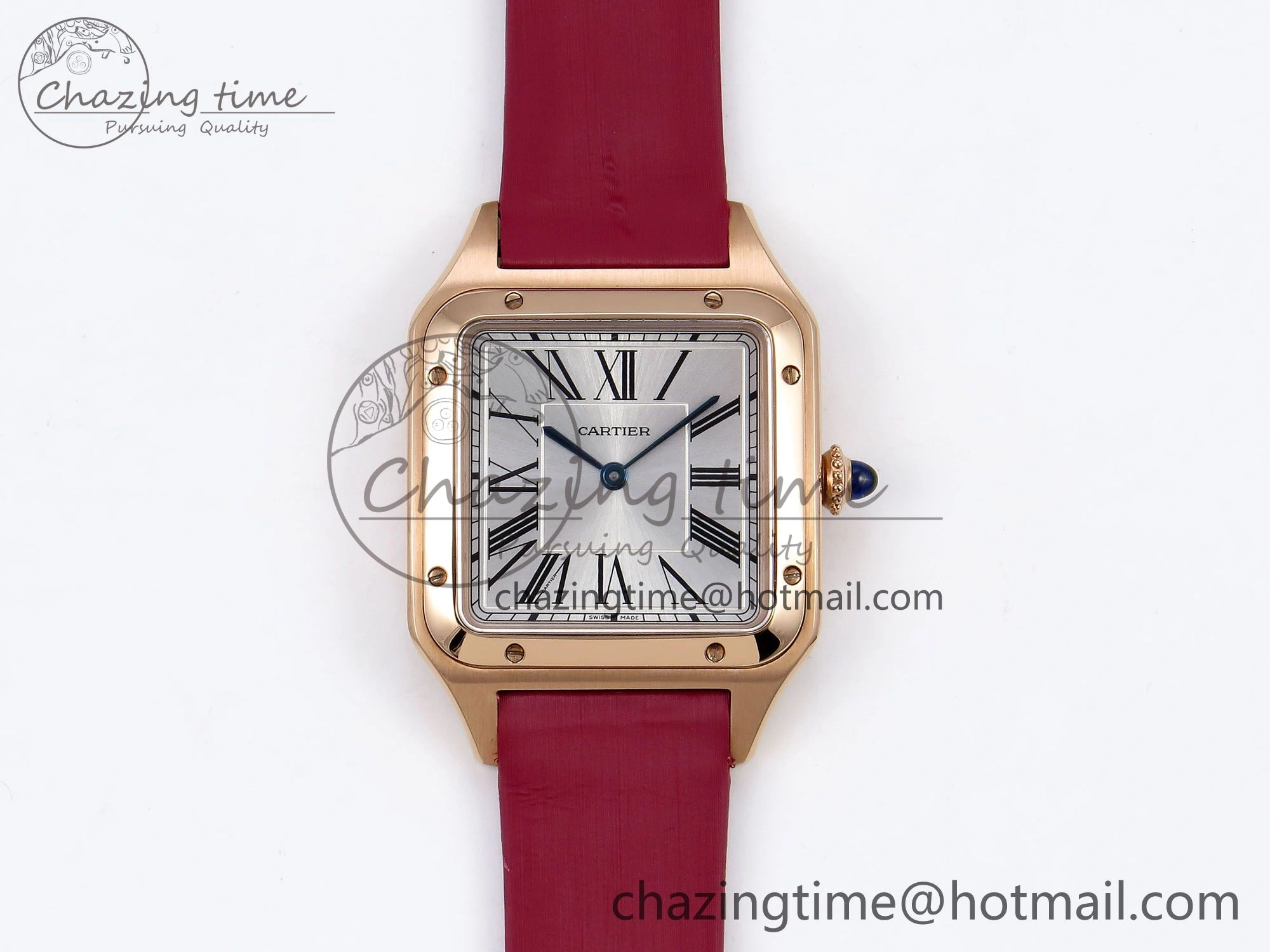 ZeroBulk Santos Dumont 31.4mm RG AF 1:1 Best Edition Silver Dial on Red Fabric Strap A 5927