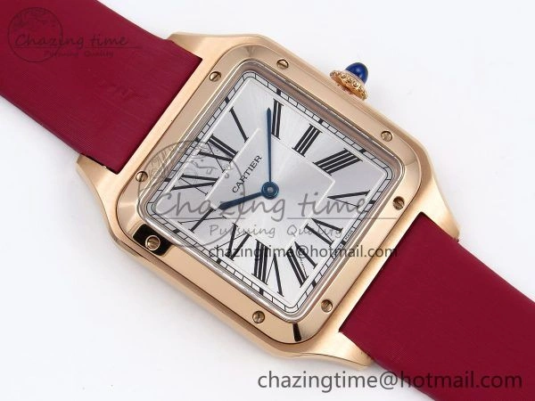 ZeroBulk Santos Dumont 31.4mm RG AF 1:1 Best Edition Silver Dial on Red Fabric Strap A 5927
