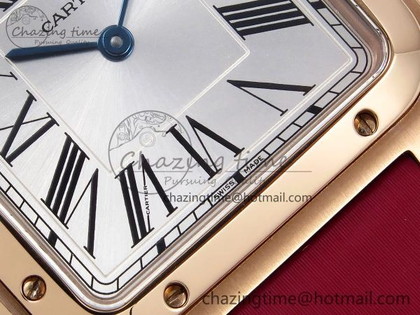 ZeroBulk Santos Dumont 31.4mm RG AF 1:1 Best Edition Silver Dial on Red Fabric Strap A 5927