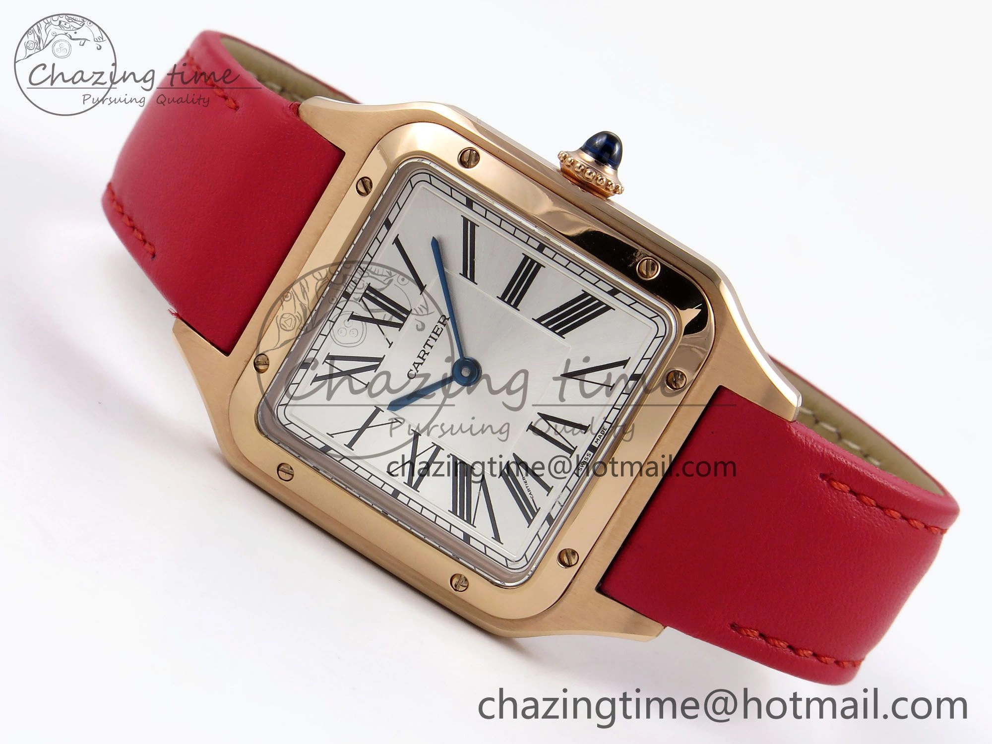 BestValue Santos Dumont 31.4mm RG AF 1:1 Best Edition Silver Dial on Red Leather Strap A 5919