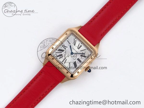 BestValue Santos Dumont 31.4mm RG AF 1:1 Best Edition Silver Dial on Red Leather Strap A 5919