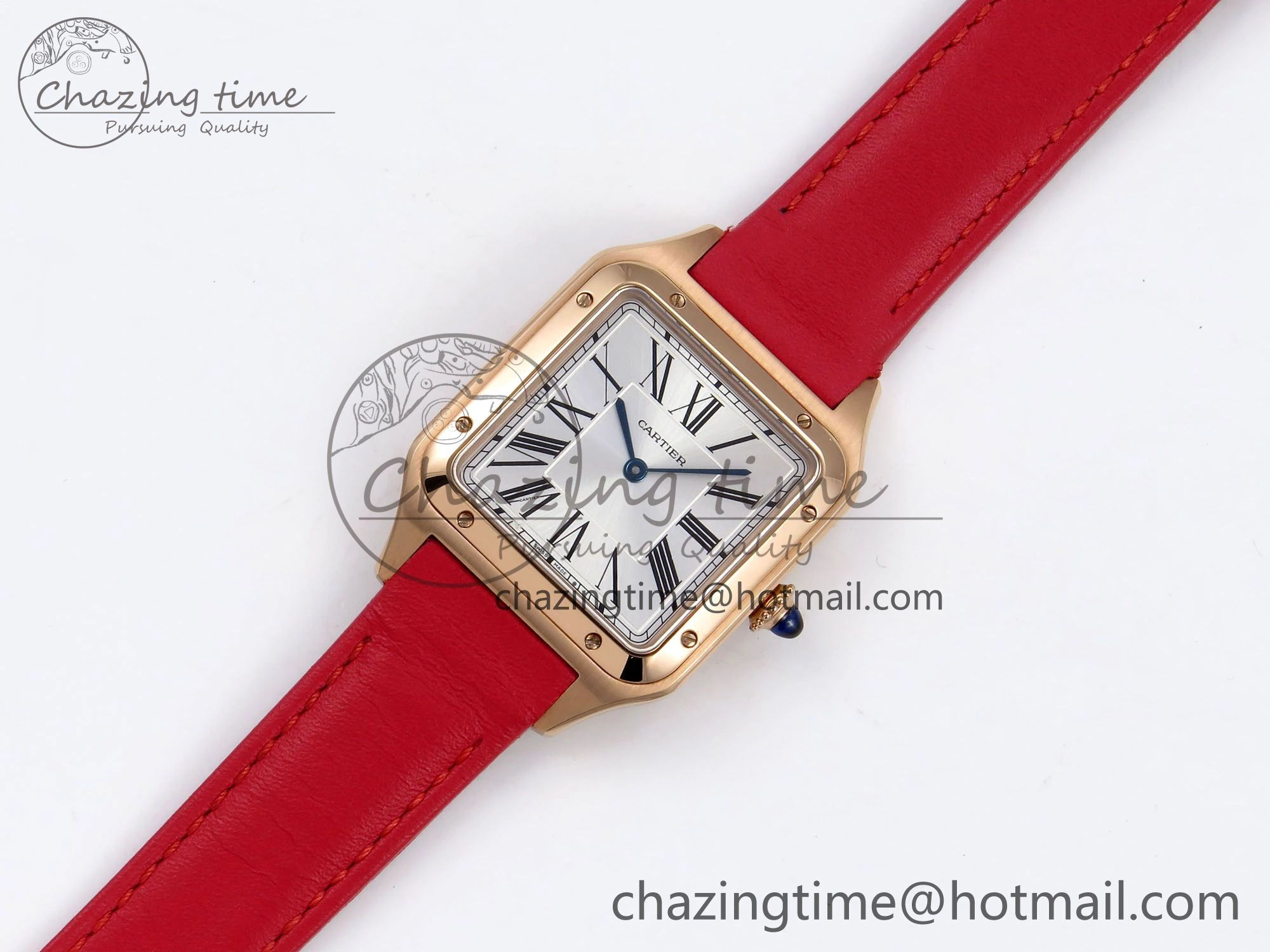 BestValue Santos Dumont 31.4mm RG AF 1:1 Best Edition Silver Dial on Red Leather Strap A 5919