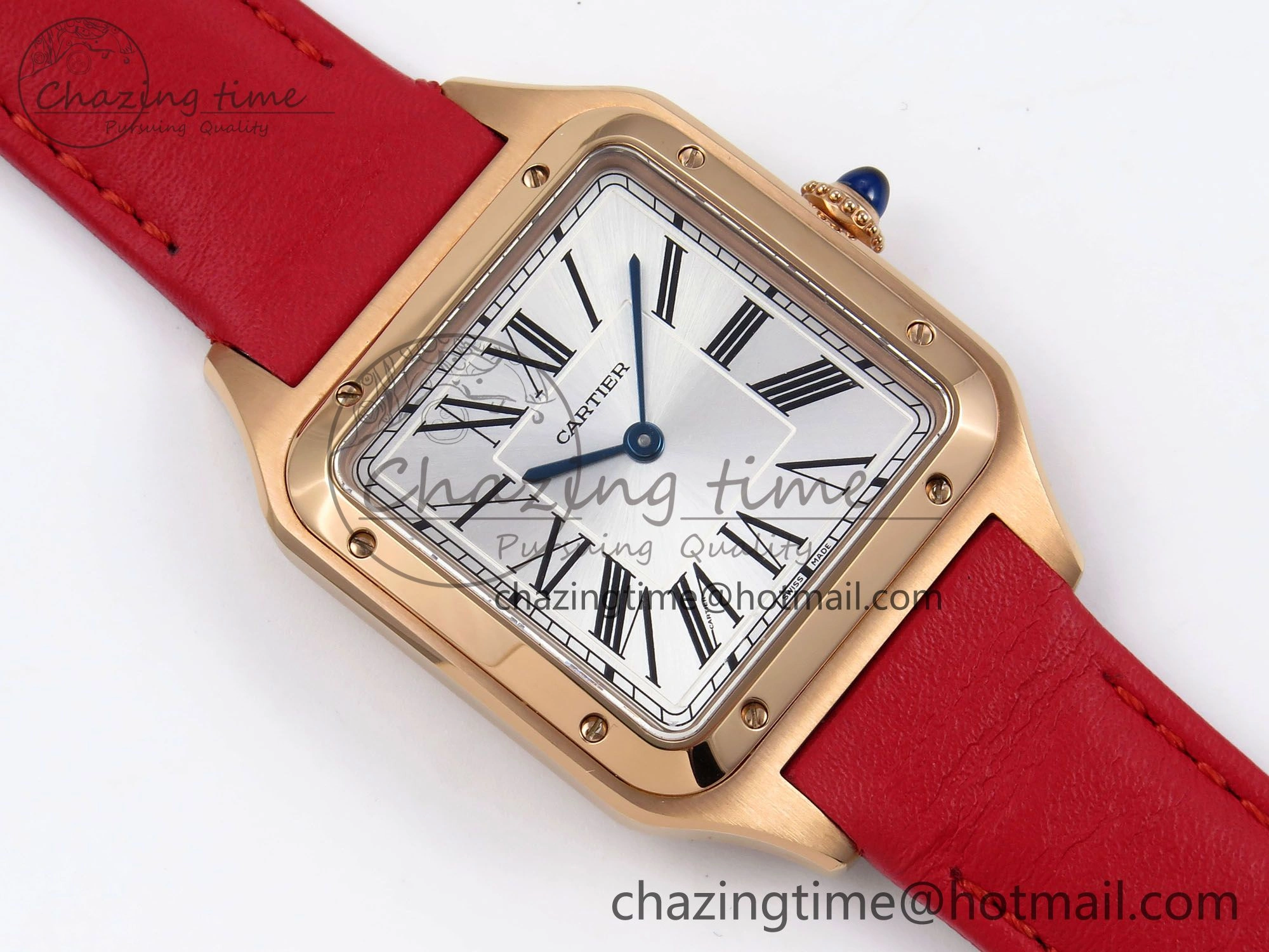 BestValue Santos Dumont 31.4mm RG AF 1:1 Best Edition Silver Dial on Red Leather Strap A 5919