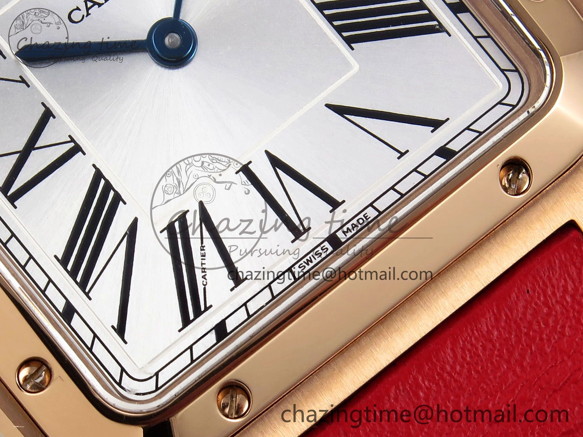 BestValue Santos Dumont 31.4mm RG AF 1:1 Best Edition Silver Dial on Red Leather Strap A 5919