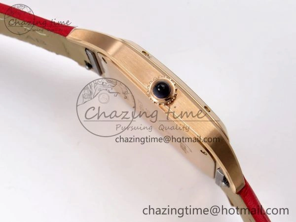 BestValue Santos Dumont 31.4mm RG AF 1:1 Best Edition Silver Dial on Red Leather Strap A 5919