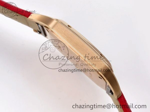 BestValue Santos Dumont 31.4mm RG AF 1:1 Best Edition Silver Dial on Red Leather Strap A 5919