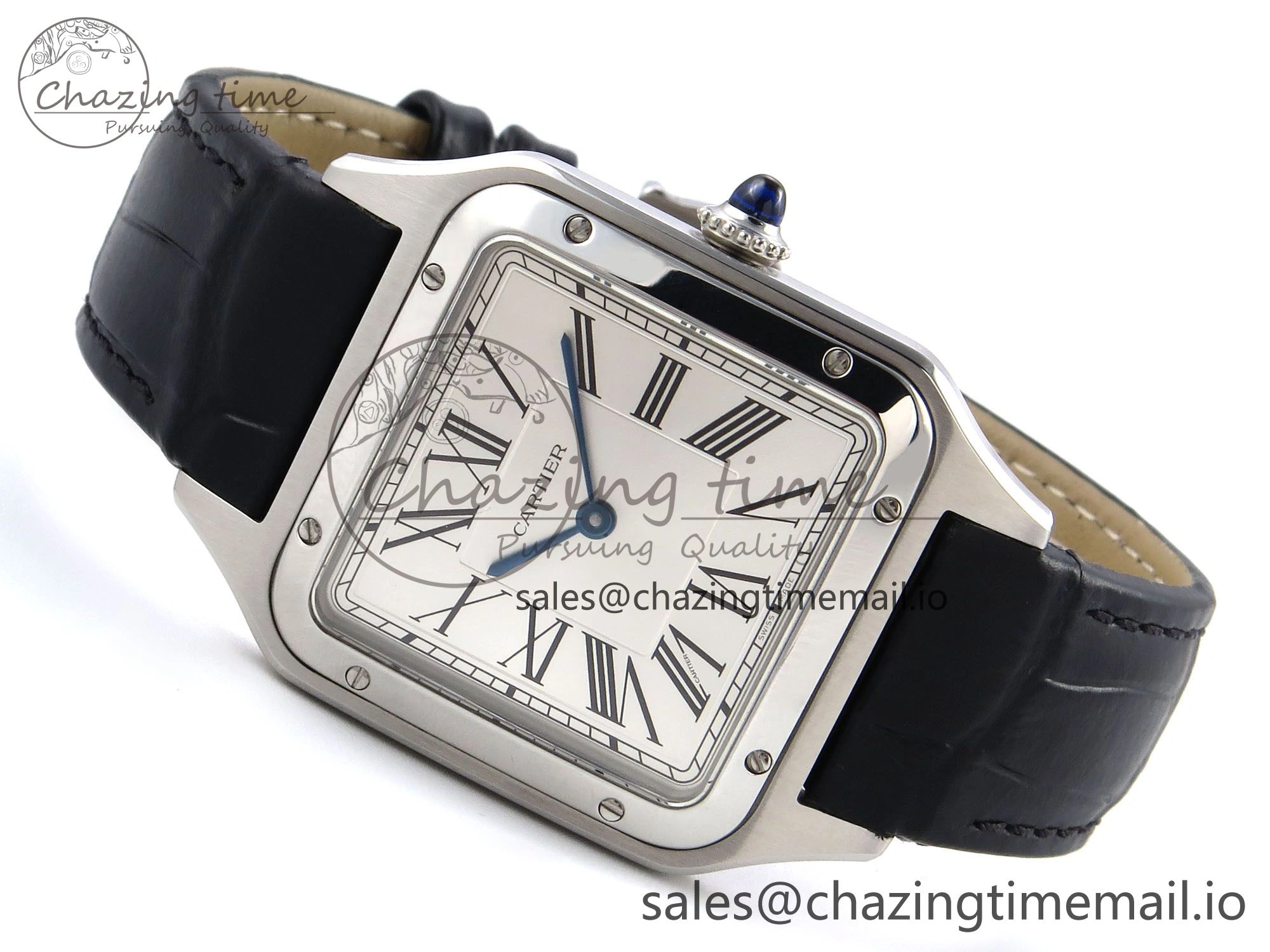 SunProtective Santos Dumont 31.4mm SS AF 1:1 Best Edition Silver Dial on Black Croco Strap A 5905