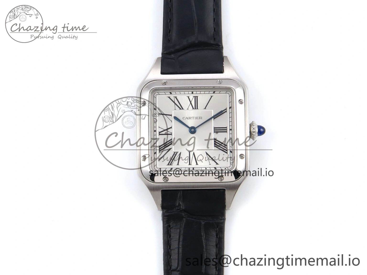 SunProtective Santos Dumont 31.4mm SS AF 1:1 Best Edition Silver Dial on Black Croco Strap A 5905