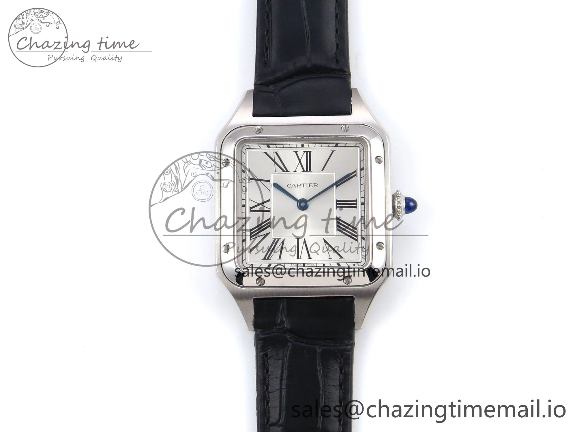 SunProtective Santos Dumont 31.4mm SS AF 1:1 Best Edition Silver Dial on Black Croco Strap A 5905