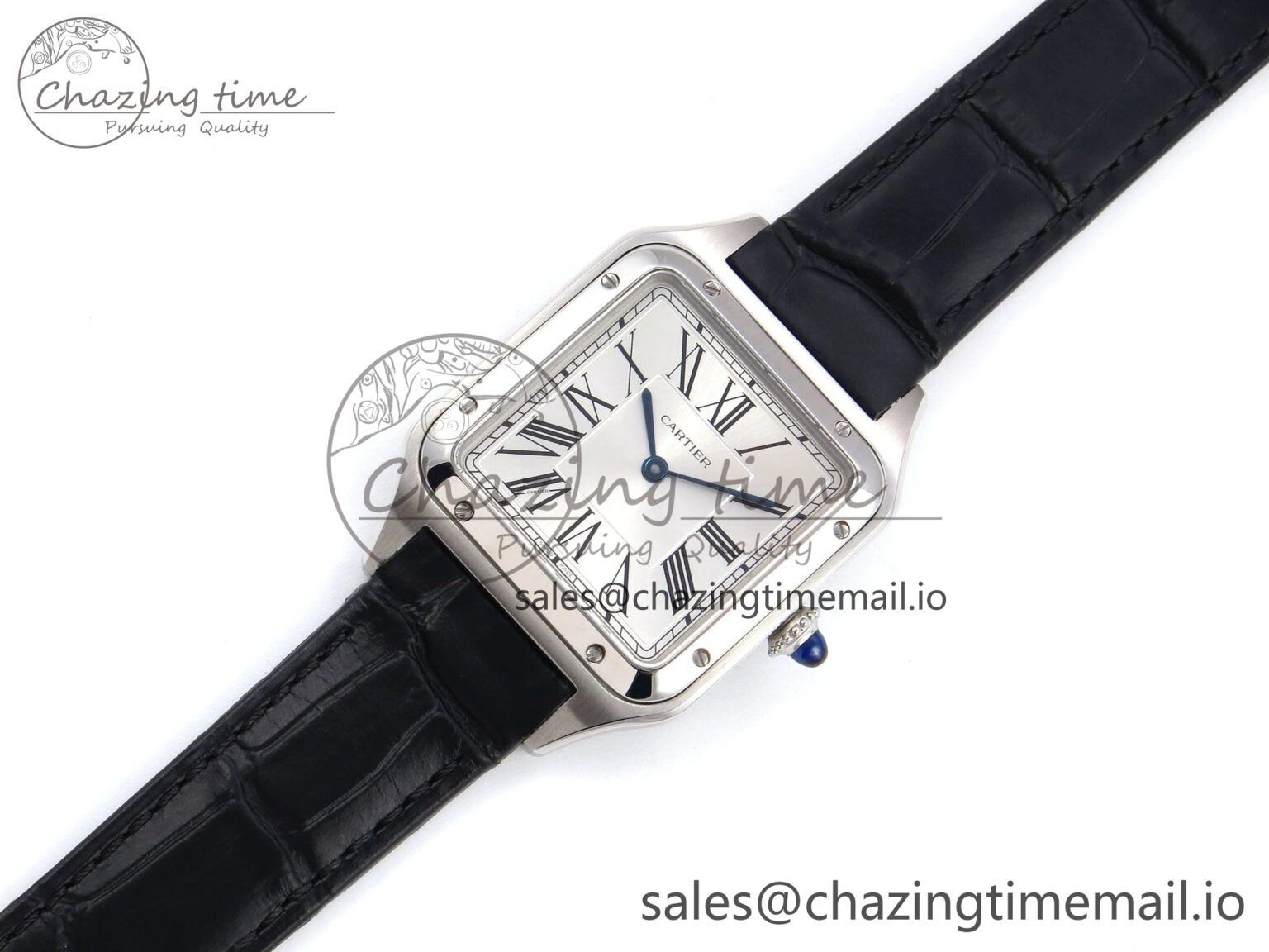 SunProtective Santos Dumont 31.4mm SS AF 1:1 Best Edition Silver Dial on Black Croco Strap A 5905