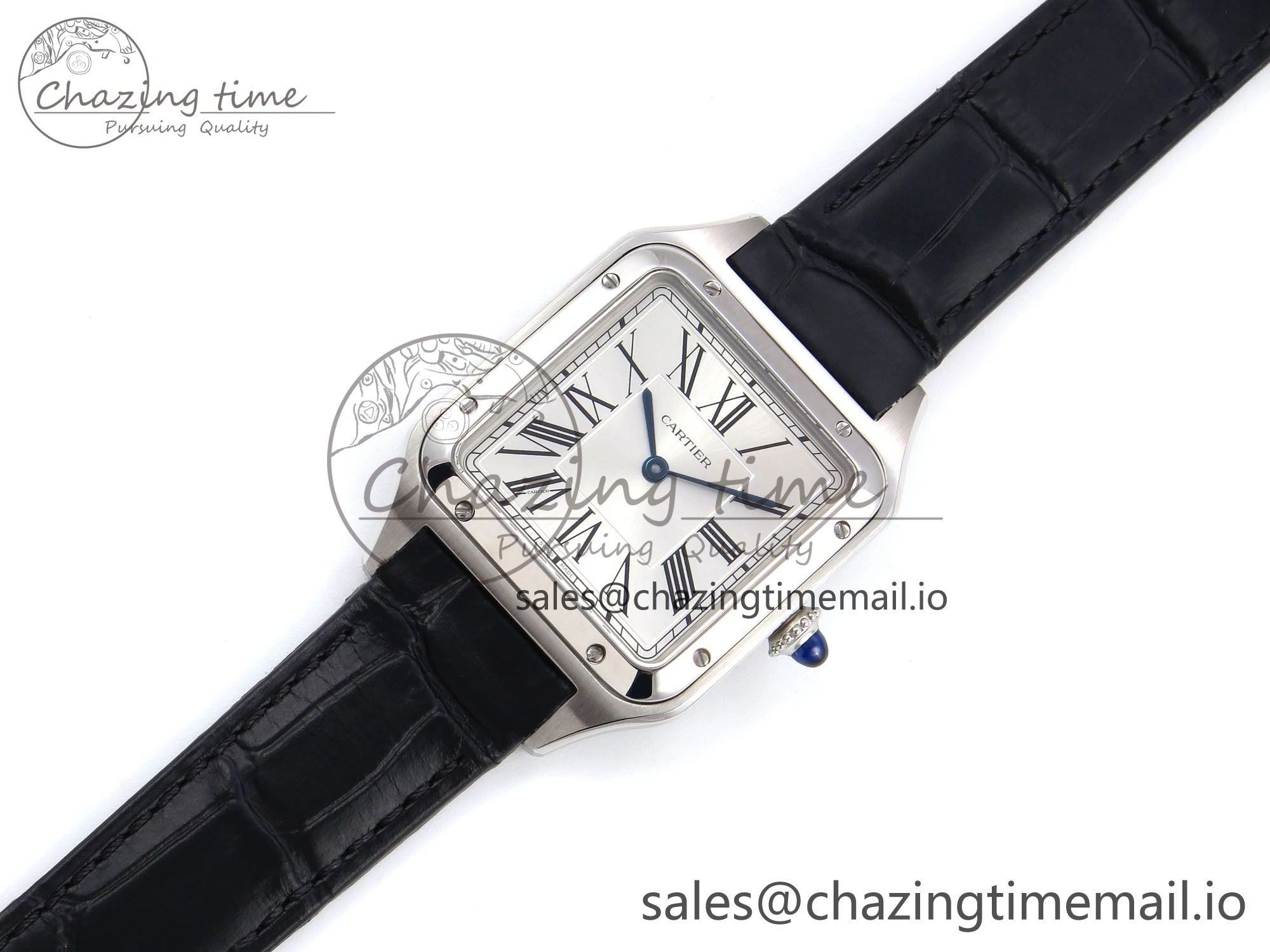 SunProtective Santos Dumont 31.4mm SS AF 1:1 Best Edition Silver Dial on Black Croco Strap A 5905