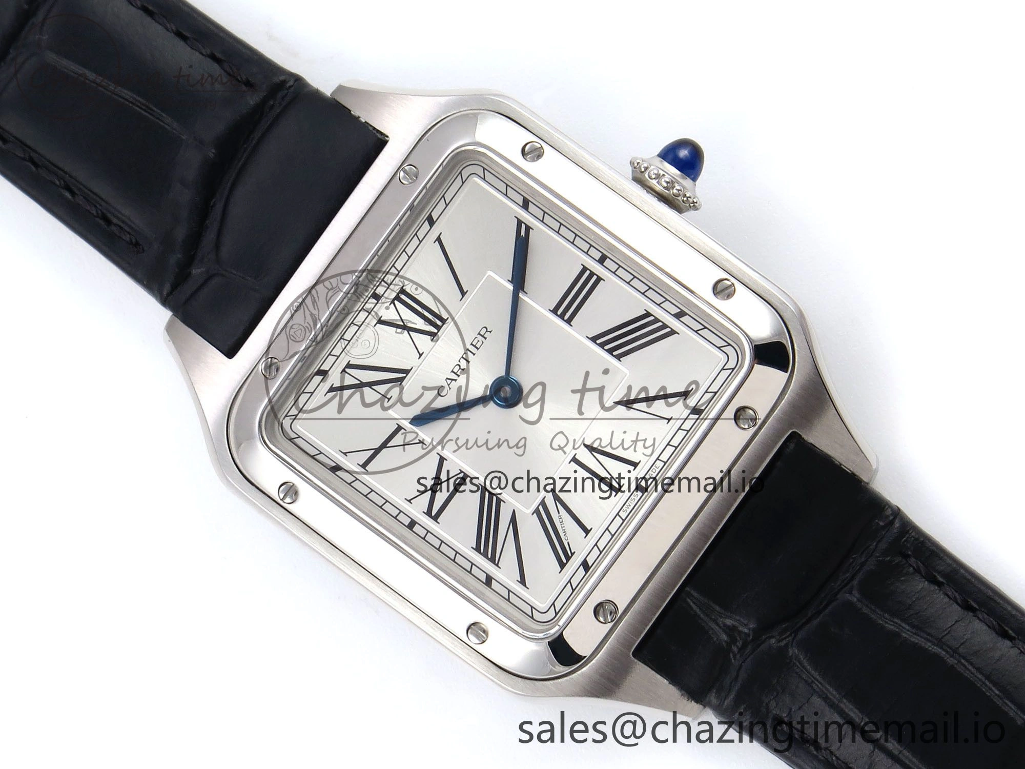 SunProtective Santos Dumont 31.4mm SS AF 1:1 Best Edition Silver Dial on Black Croco Strap A 5905