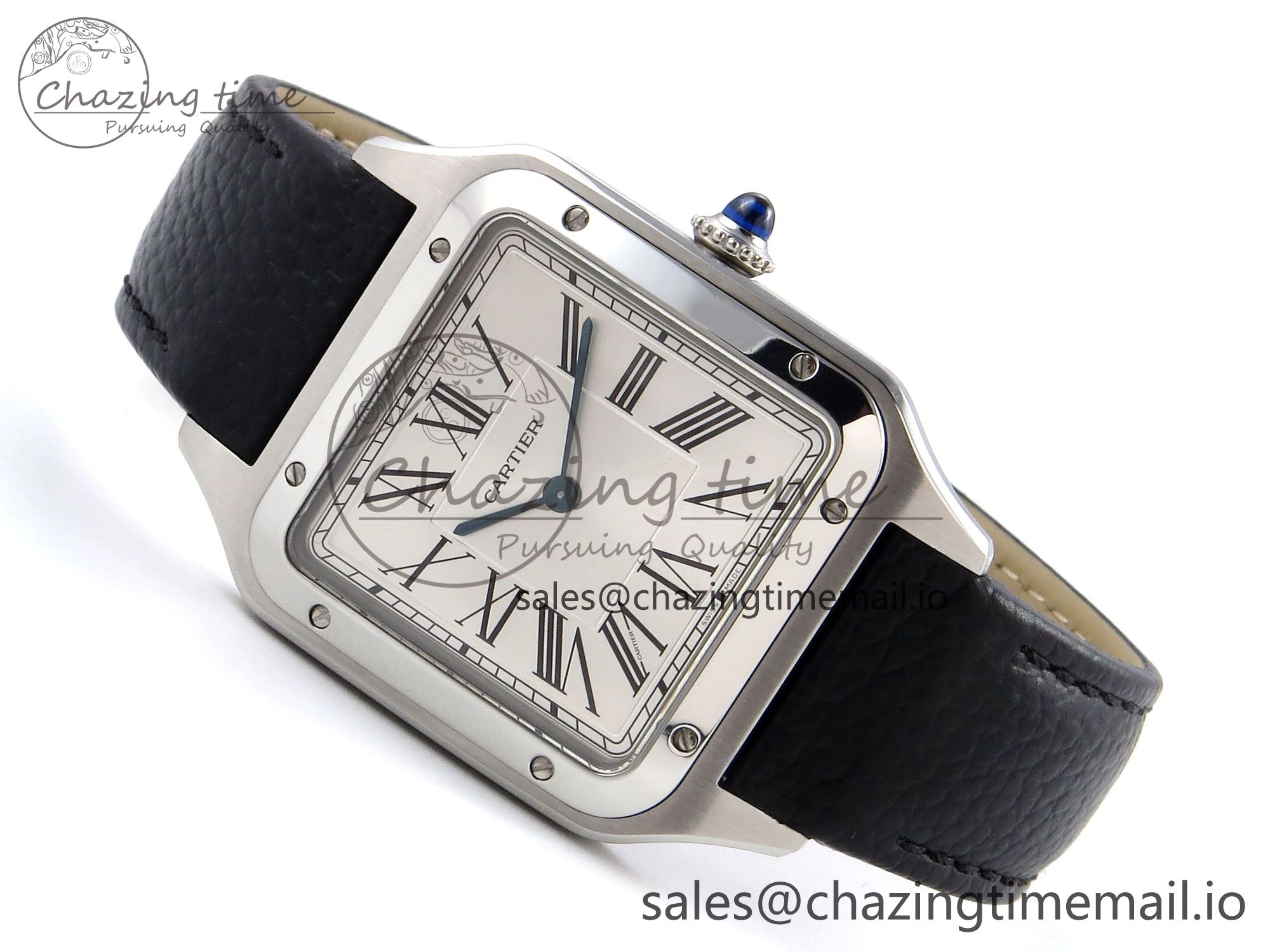 Santos Dumont 31.4mm SS AF 1:1 Best Edition Silver Dial on Black Leather Strap A Unisex 5907