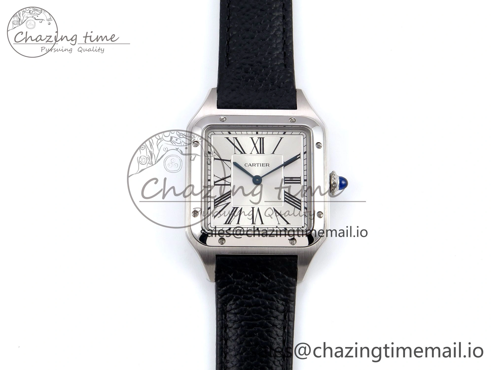 Santos Dumont 31.4mm SS AF 1:1 Best Edition Silver Dial on Black Leather Strap A Unisex 5907