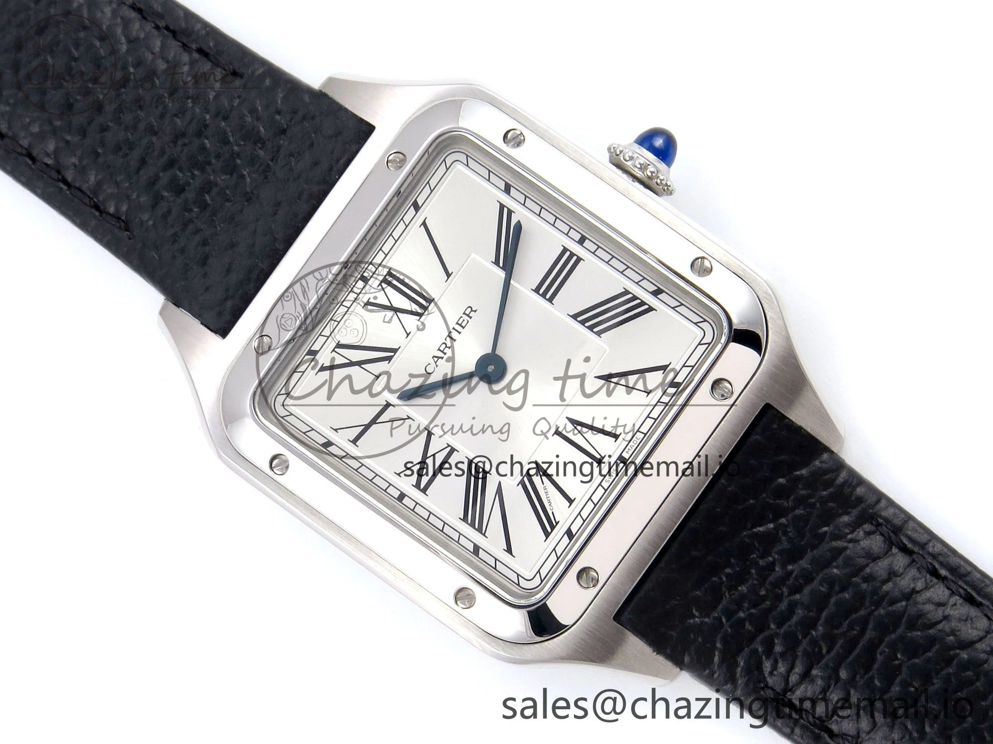 Santos Dumont 31.4mm SS AF 1:1 Best Edition Silver Dial on Black Leather Strap A Unisex 5907
