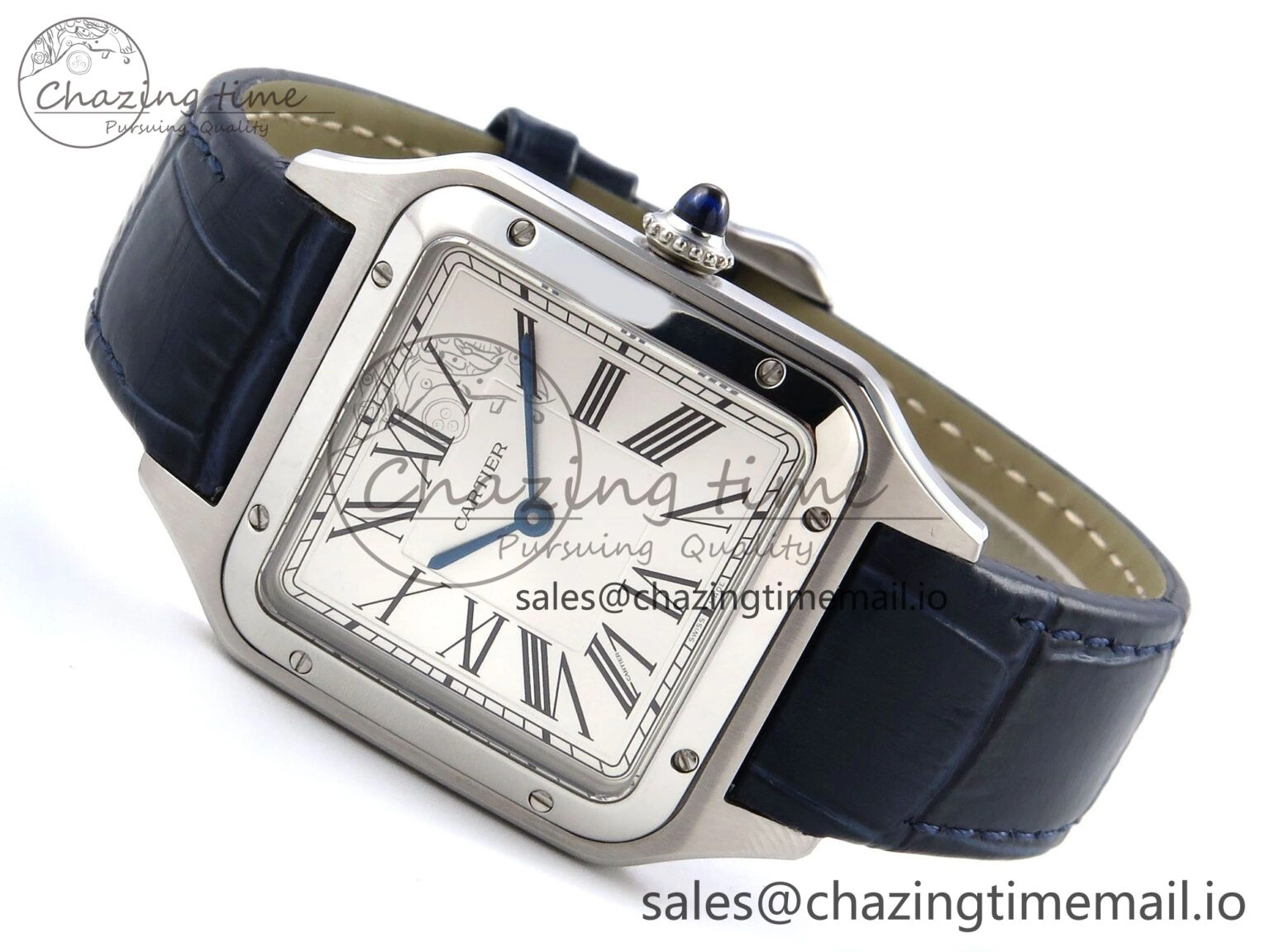 Santos Dumont 31.4mm SS AF 1:1 Best Edition Silver Dial on Blue Croco Strap A Durable 5902
