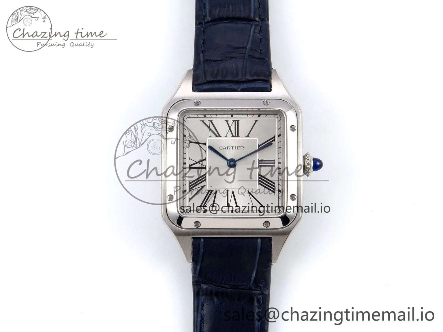 Santos Dumont 31.4mm SS AF 1:1 Best Edition Silver Dial on Blue Croco Strap A Durable 5902