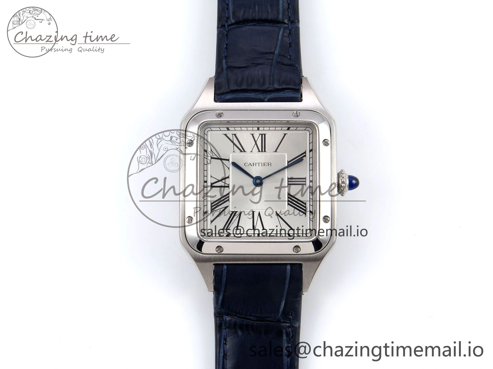 Santos Dumont 31.4mm SS AF 1:1 Best Edition Silver Dial on Blue Croco Strap A Durable 5902