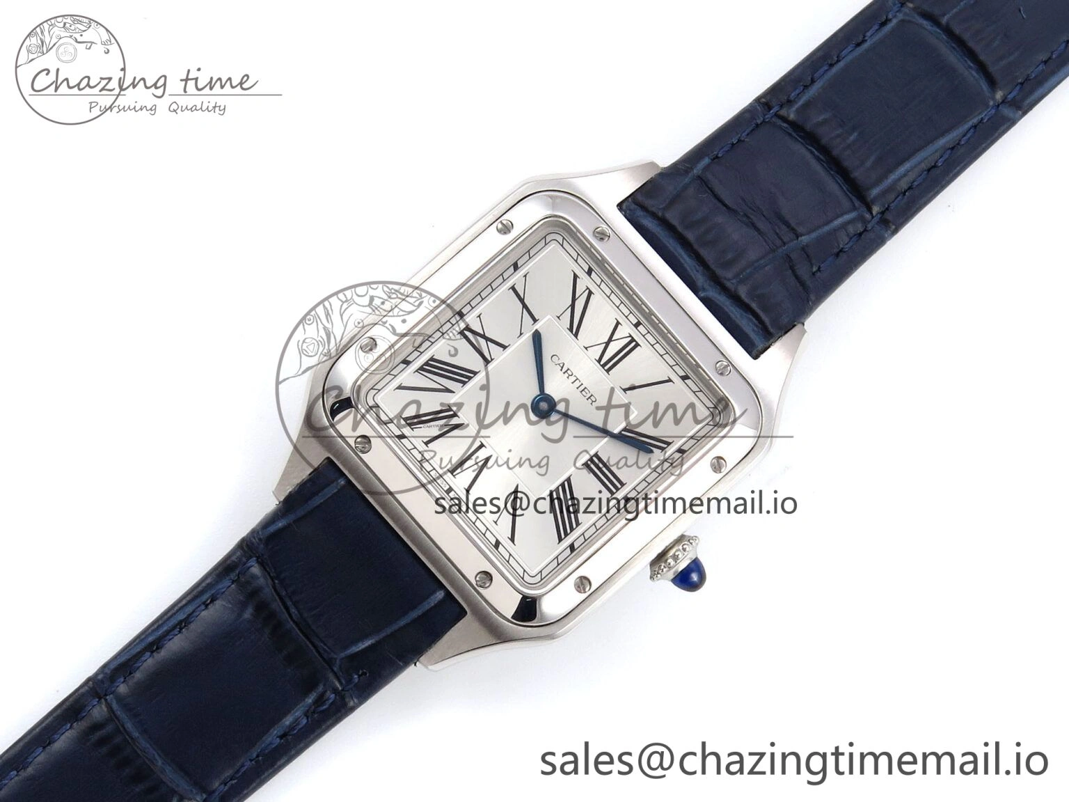 Santos Dumont 31.4mm SS AF 1:1 Best Edition Silver Dial on Blue Croco Strap A Durable 5902
