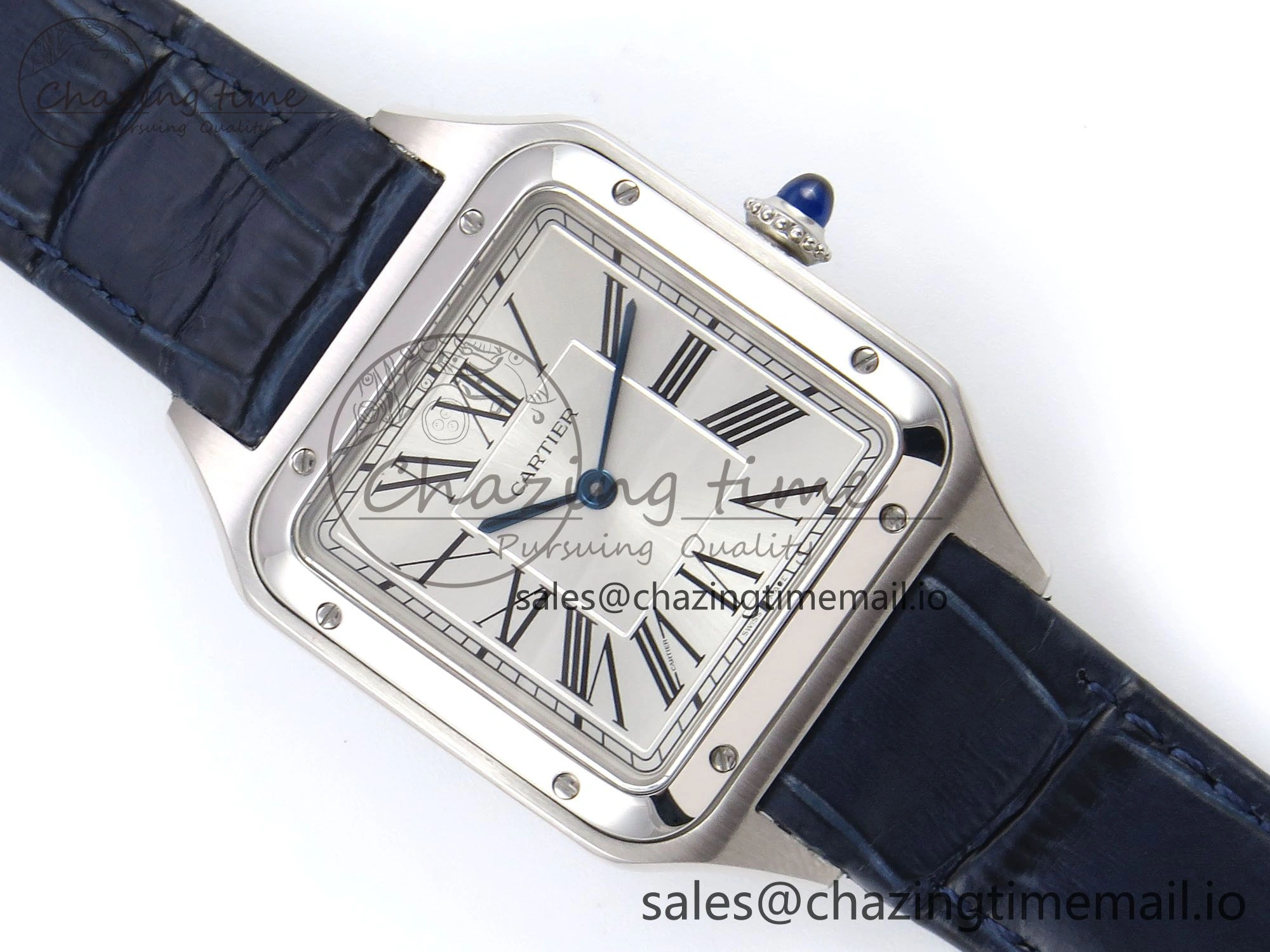 Santos Dumont 31.4mm SS AF 1:1 Best Edition Silver Dial on Blue Croco Strap A Durable 5902