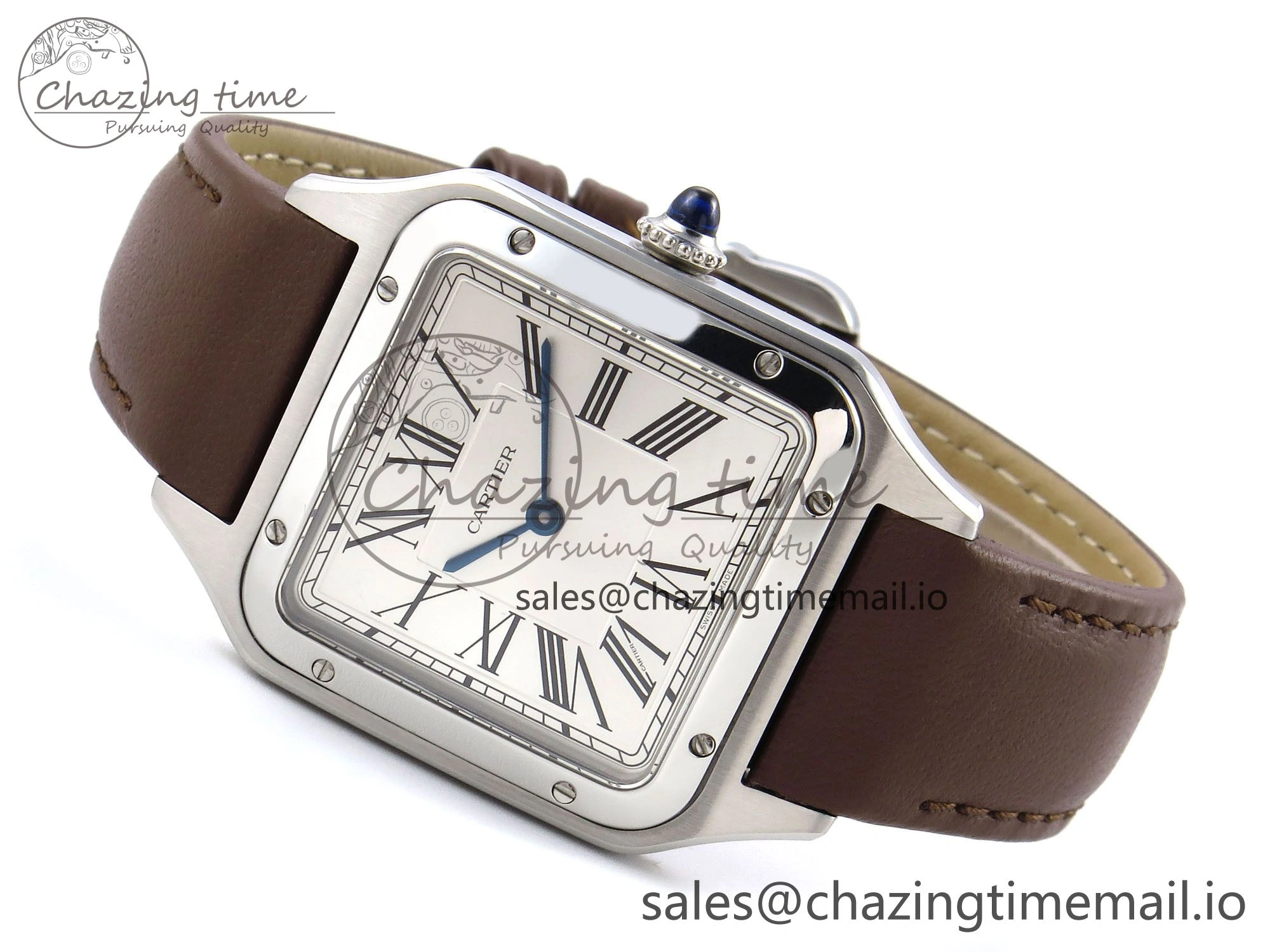 Durable Santos Dumont 31.4mm SS AF 1:1 Best Edition Silver Dial on Brown Leather Strap A 5906
