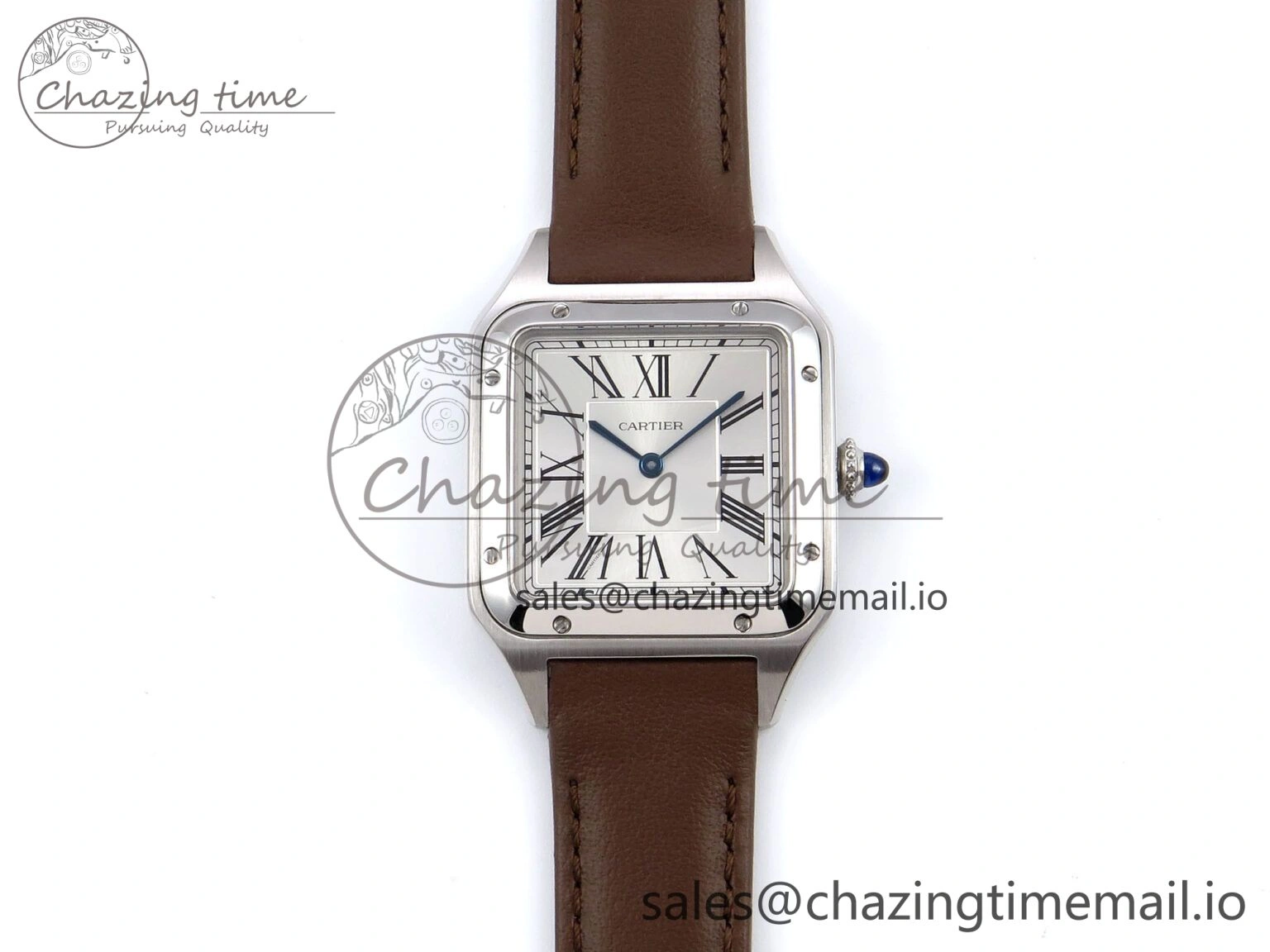 Durable Santos Dumont 31.4mm SS AF 1:1 Best Edition Silver Dial on Brown Leather Strap A 5906