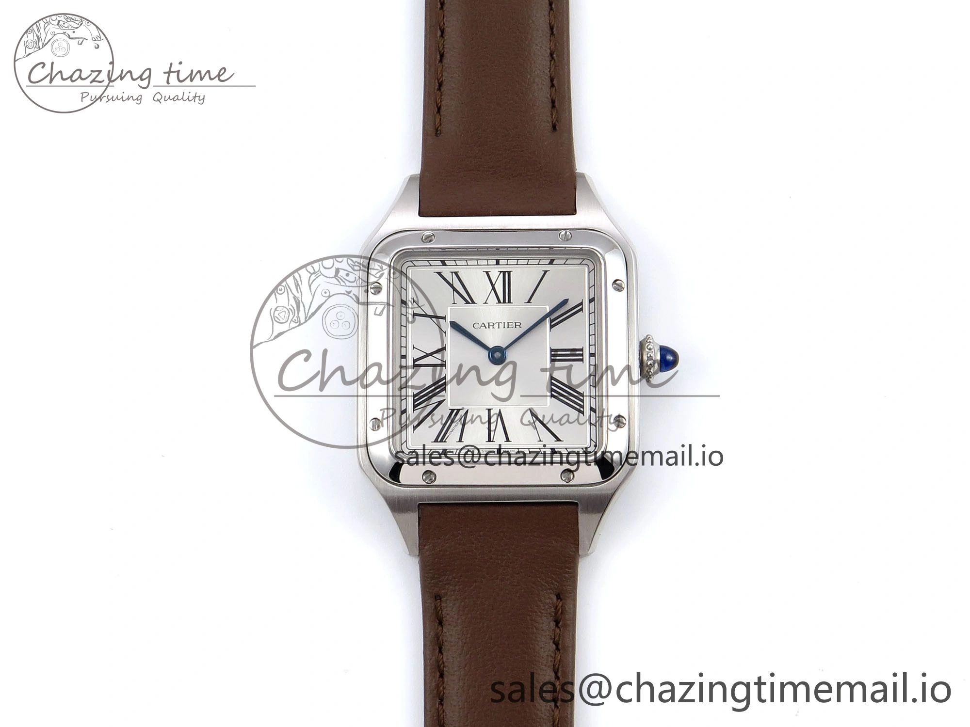 Durable Santos Dumont 31.4mm SS AF 1:1 Best Edition Silver Dial on Brown Leather Strap A 5906