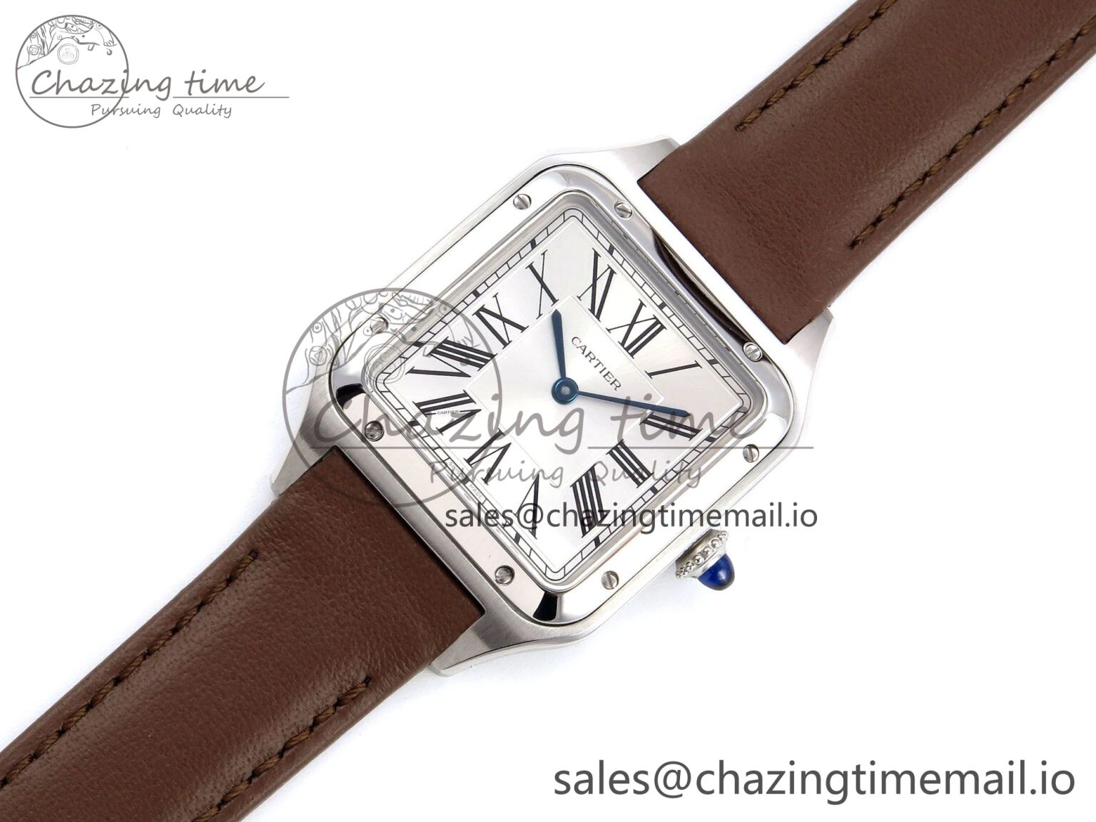 Durable Santos Dumont 31.4mm SS AF 1:1 Best Edition Silver Dial on Brown Leather Strap A 5906