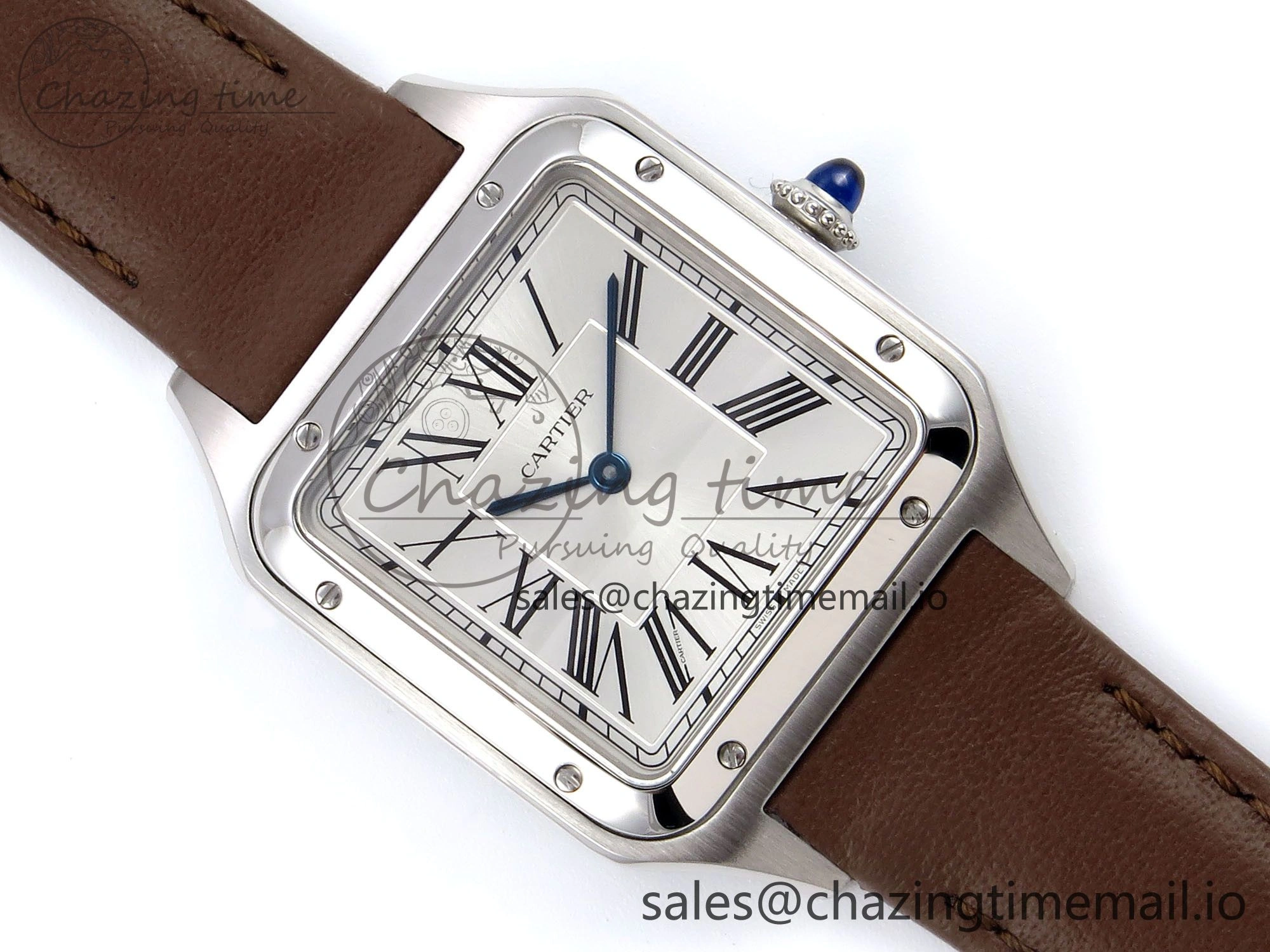 Durable Santos Dumont 31.4mm SS AF 1:1 Best Edition Silver Dial on Brown Leather Strap A 5906