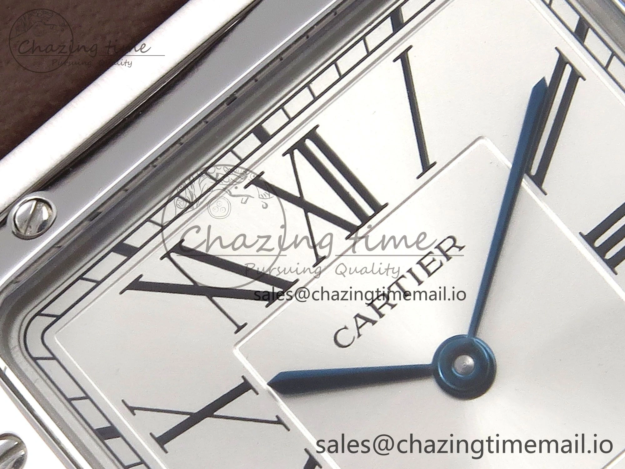 Durable Santos Dumont 31.4mm SS AF 1:1 Best Edition Silver Dial on Brown Leather Strap A 5906