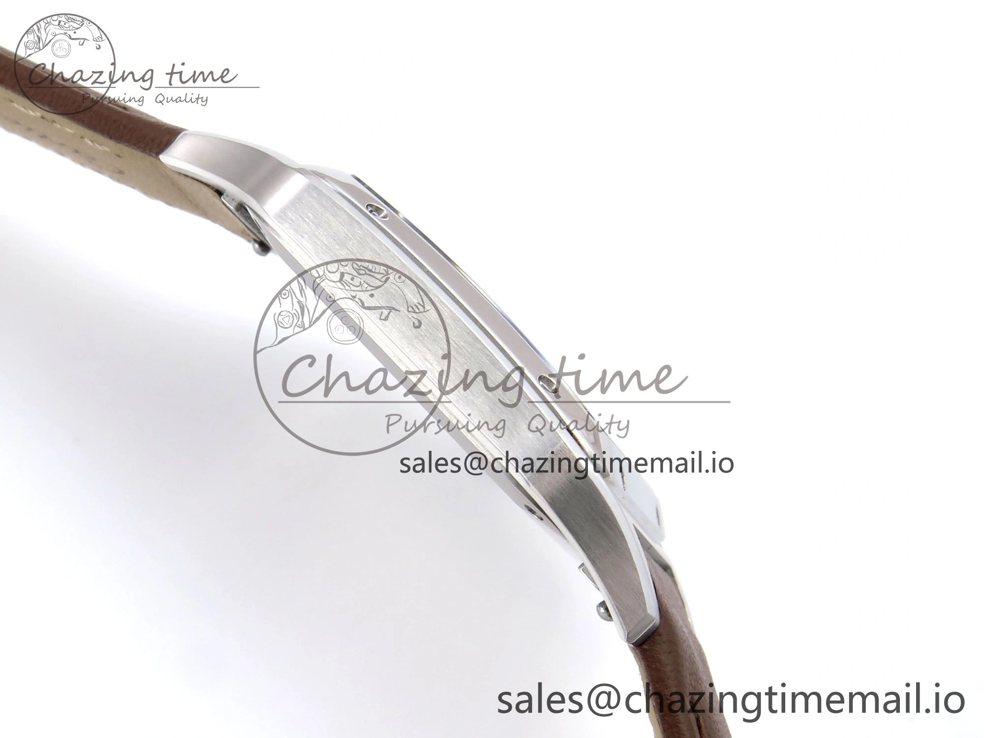 Durable Santos Dumont 31.4mm SS AF 1:1 Best Edition Silver Dial on Brown Leather Strap A 5906