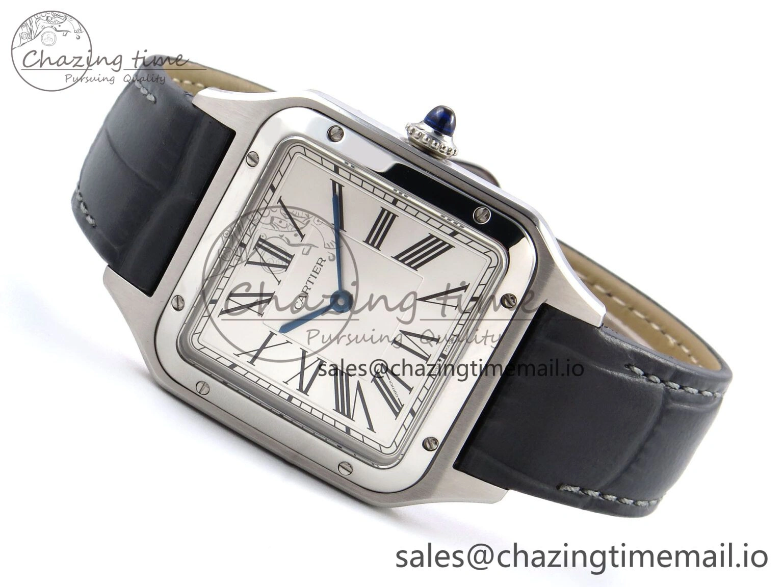Classic Santos Dumont 31.4mm SS AF 1:1 Best Edition Silver Dial on Gray Croco Strap A 5901