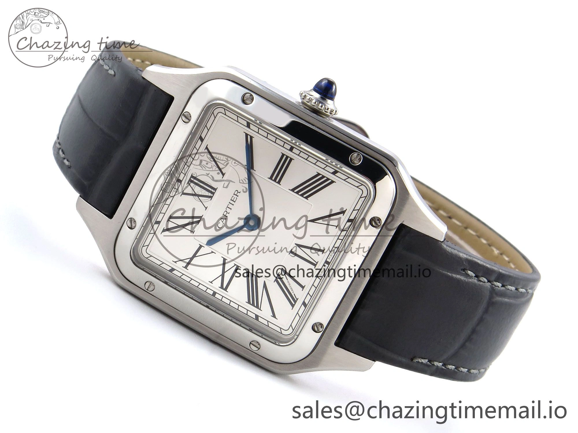 Classic Santos Dumont 31.4mm SS AF 1:1 Best Edition Silver Dial on Gray Croco Strap A 5901