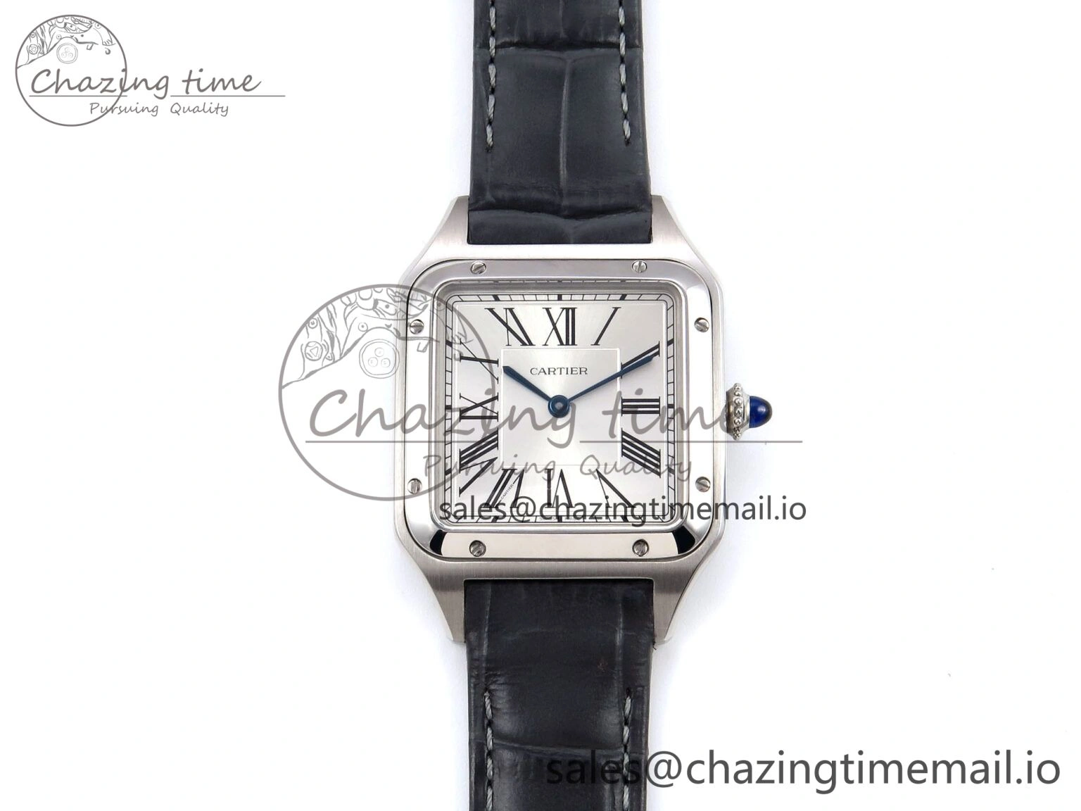 Classic Santos Dumont 31.4mm SS AF 1:1 Best Edition Silver Dial on Gray Croco Strap A 5901