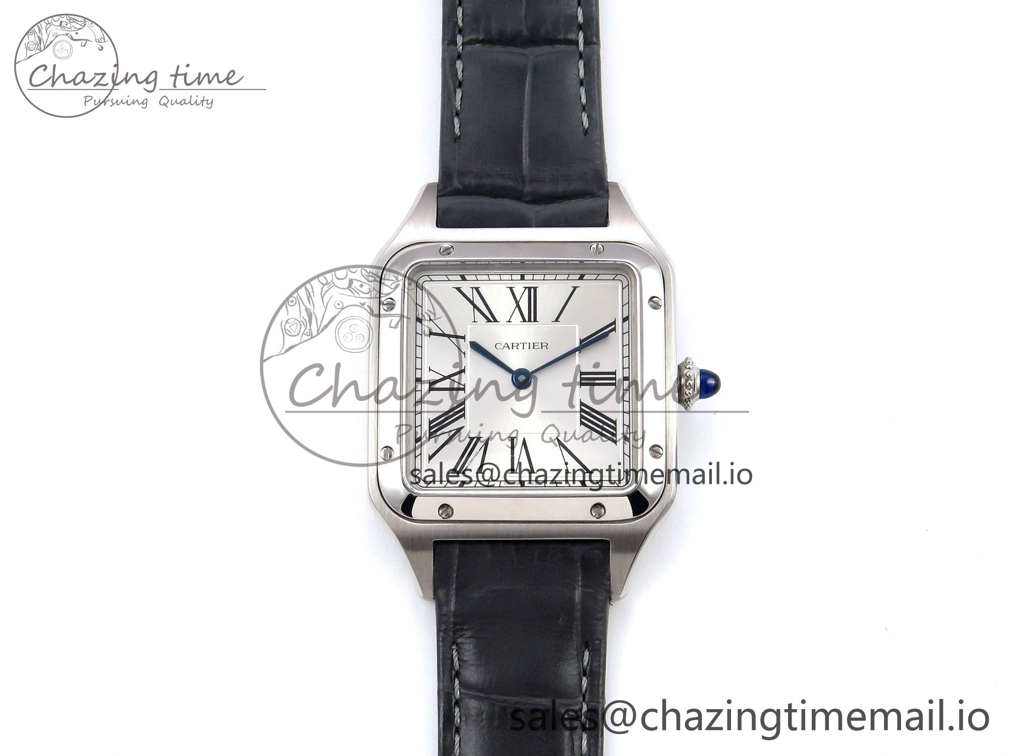 Classic Santos Dumont 31.4mm SS AF 1:1 Best Edition Silver Dial on Gray Croco Strap A 5901