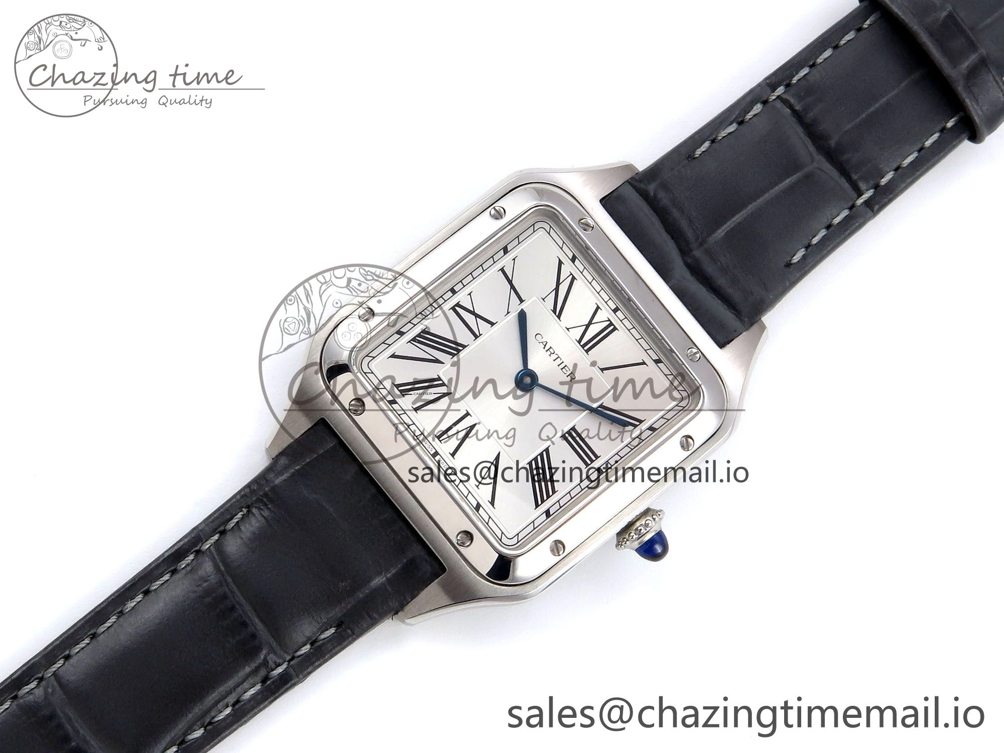 Classic Santos Dumont 31.4mm SS AF 1:1 Best Edition Silver Dial on Gray Croco Strap A 5901