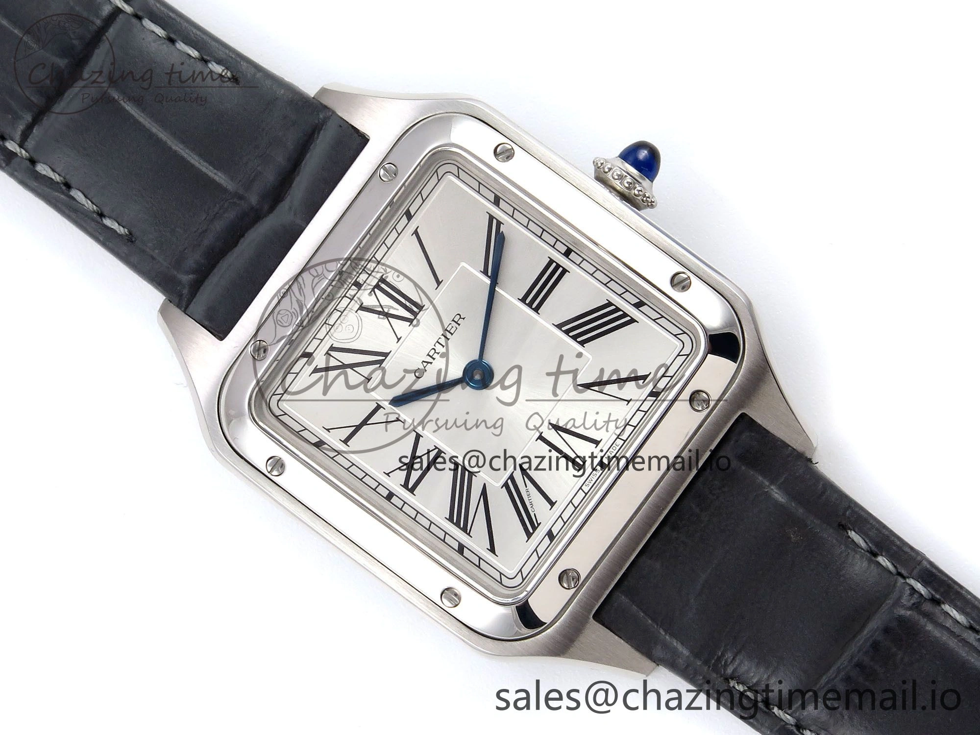 Classic Santos Dumont 31.4mm SS AF 1:1 Best Edition Silver Dial on Gray Croco Strap A 5901