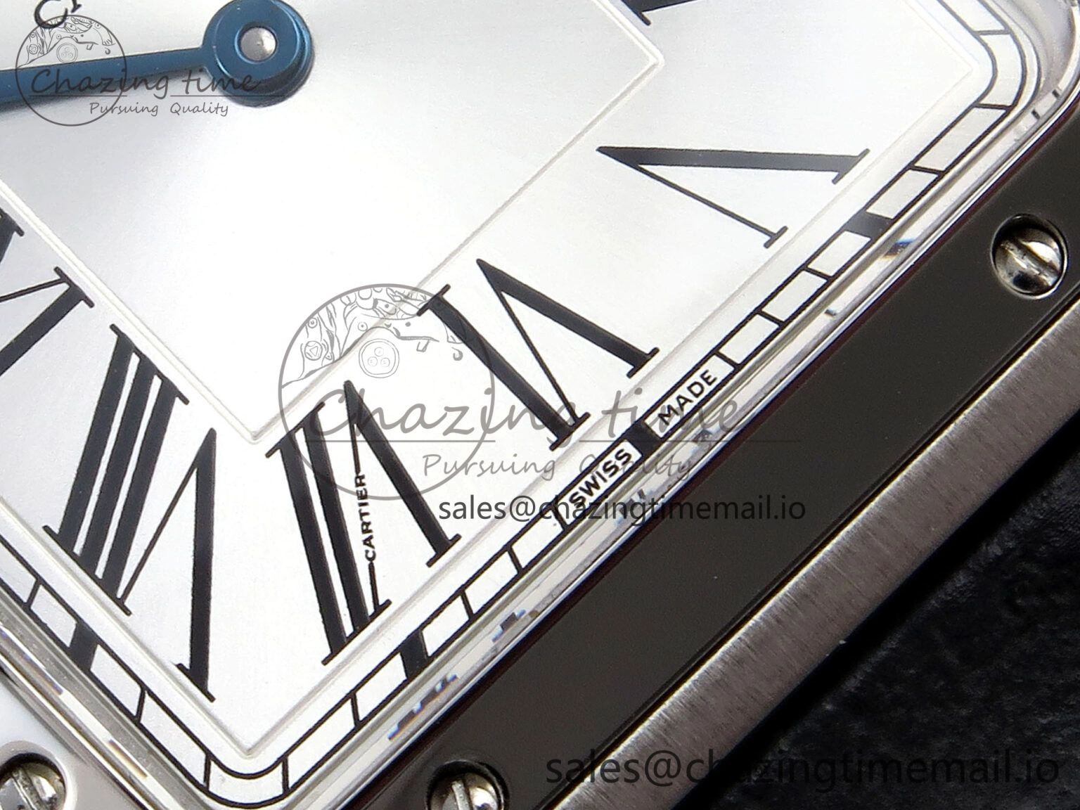 Classic Santos Dumont 31.4mm SS AF 1:1 Best Edition Silver Dial on Gray Croco Strap A 5901